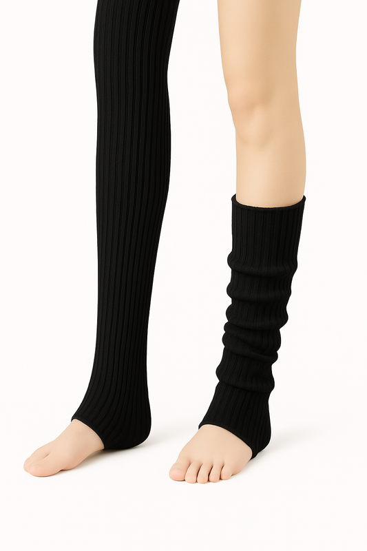 Black Ribbed Ballet Leg Warmers | Over/Under Heel | Balletcore Dance Accessory